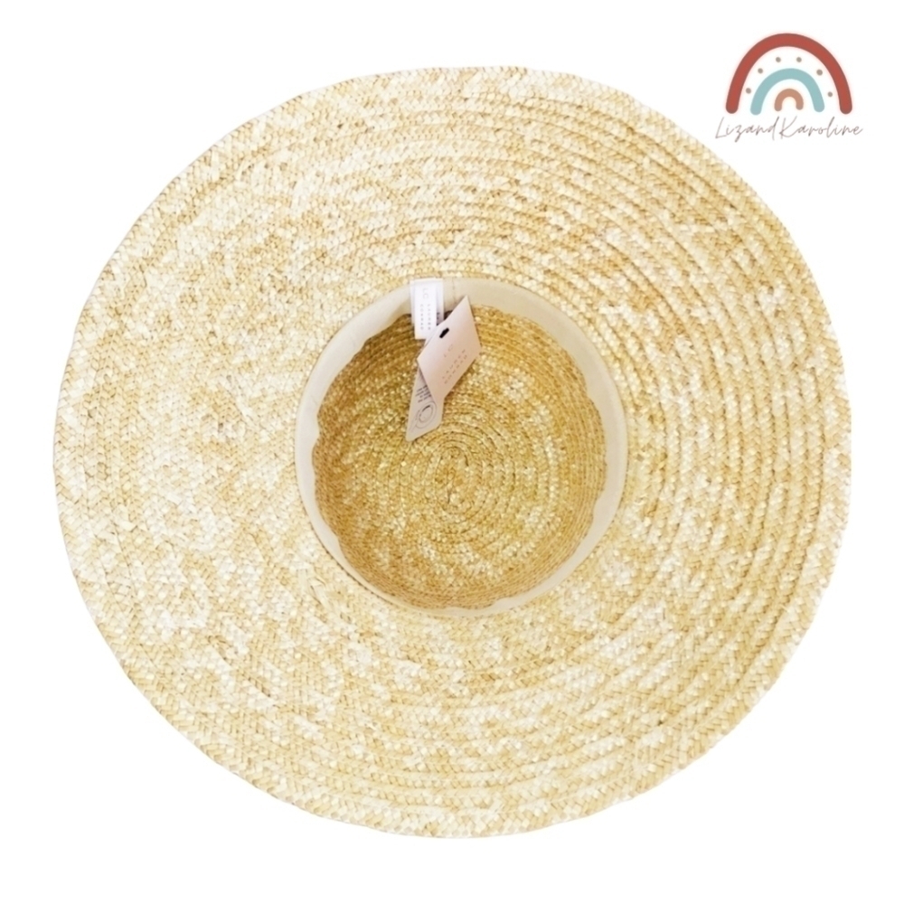 New! Cloche Wheat Straw Pink Floral Ribbon Bow Large Beach Cottagecore Straw Hat - Picture 6 of 9